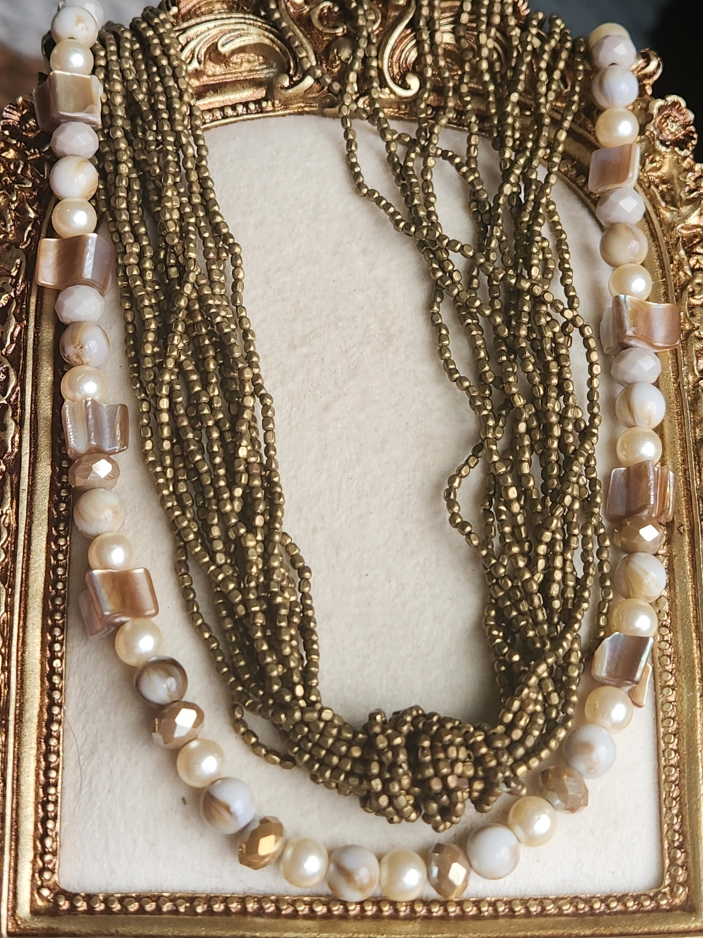 Coldwater Creek Boho Multi Strand Seed Bead & Pearl Necklace Set Layering